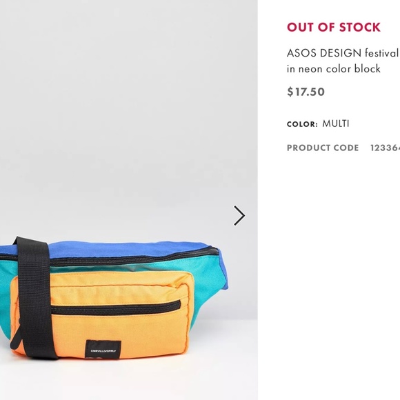 ASOS DESIGN Festival Fanny Pack in Neon Color Block Retro Rave Belt Bag Cross - Picture 3 of 6